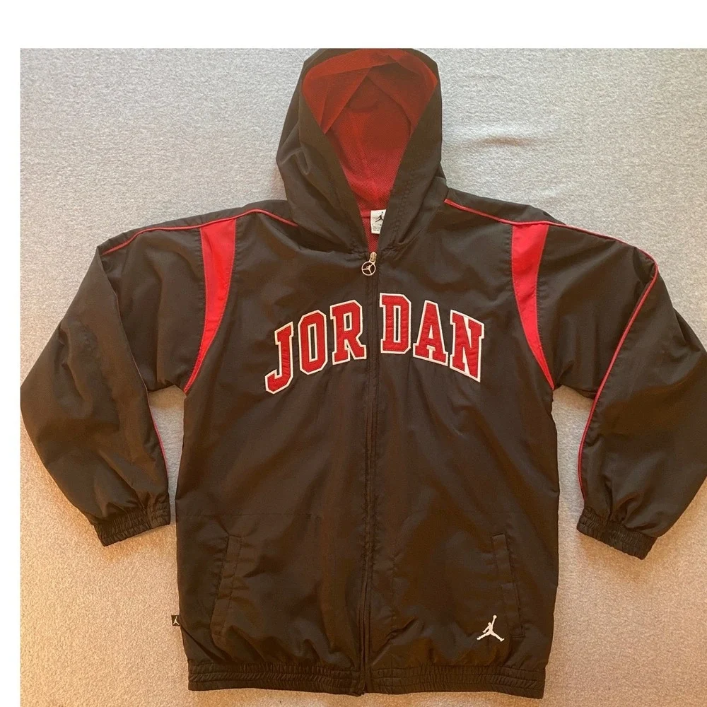 Jordan Jumpman Windbreaker Jacket Mens XL Black Red Full Zip Hooded Mesh Lined